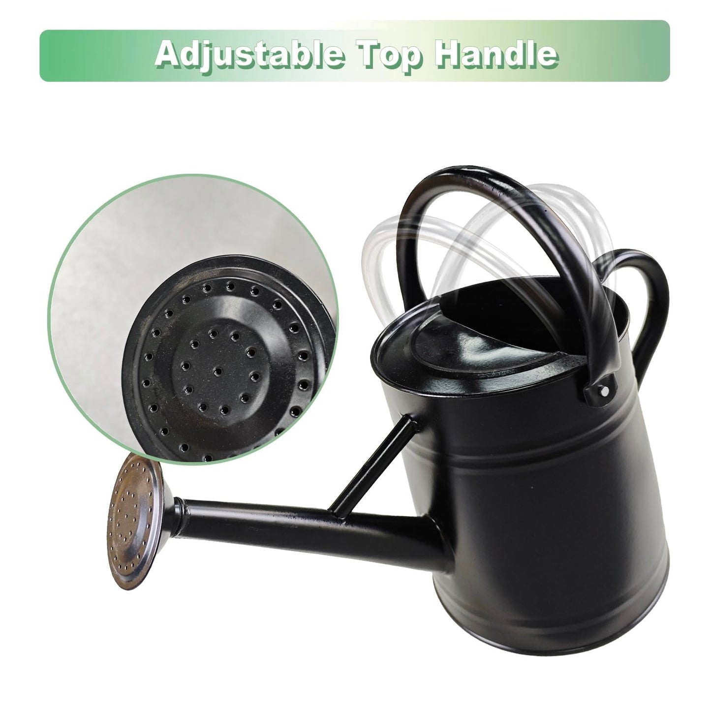 Watering Can for Outdoor&Indoor Plants,1 Gallon Metal Watering Can with with Removable Spout,Galvanized Steel Garden Flower Water Can Plant Watering Pot with 2 Handles,Black