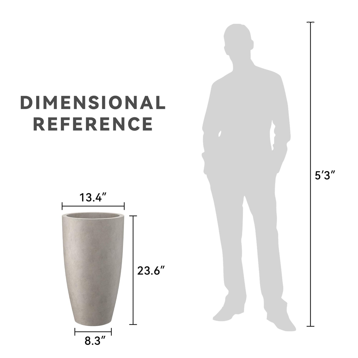 Kante 23.6" H Weathered Concrete Finish Concrete Tall Planters Large Outdoor Indoor Decorative Plant Pots with Drainage Hole and Rubber Plug, Modern Tapered Style for Home and Garden