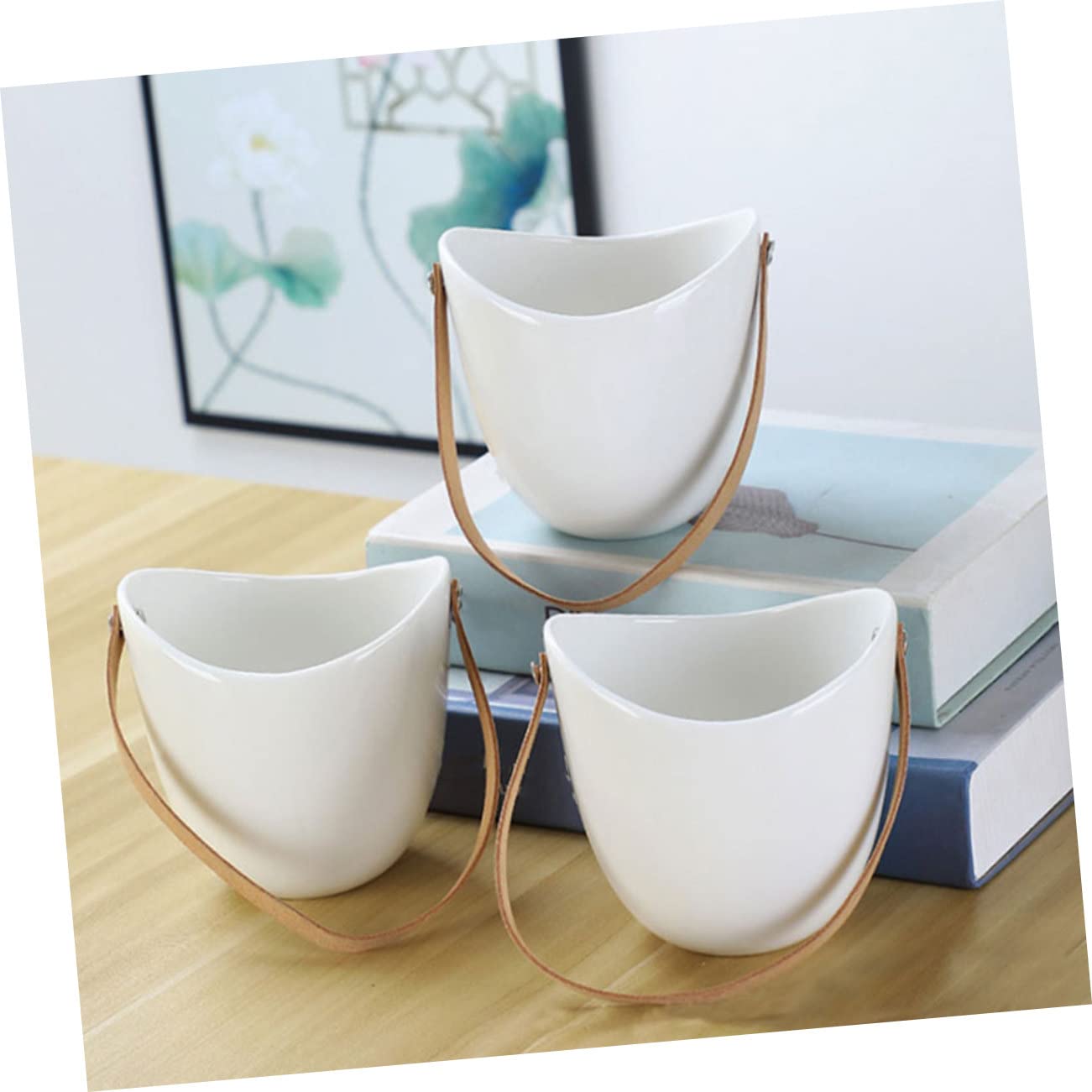 COLLBATH 2Pcs Ceramic Hanging Planter Indoor Modern Plant Hanger for Succulents Stylish Pot for Home Decor Wall-Mounted Flowerpot Garden Accessory