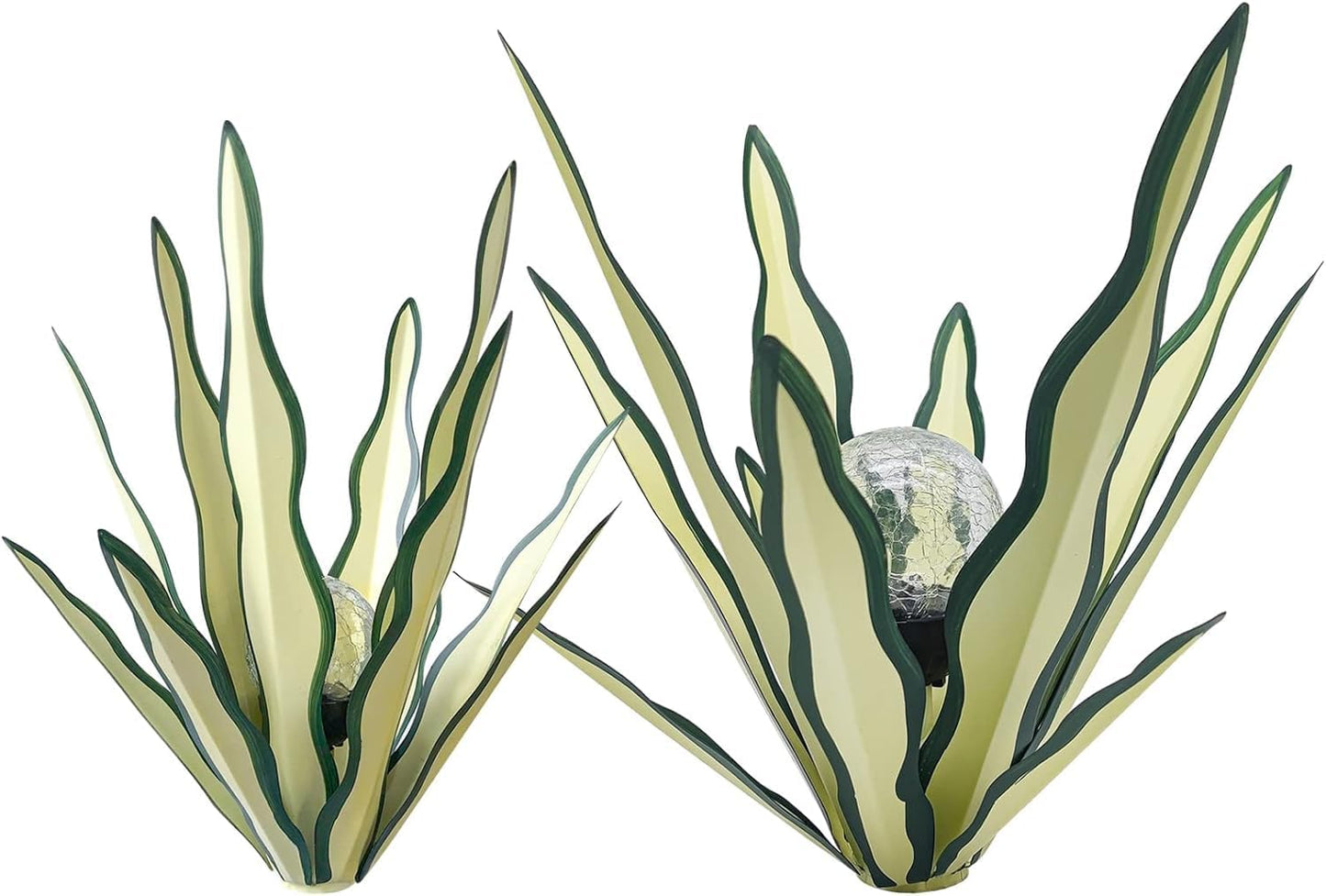 LCJECV Metal Agave Plant Garden Art, 2 Pack Tequila Rustic Sculpture, Rustic Metal Agave Plants Garden Lawn Home Ornaments, for Yard Stakes, Garden Figurines, Outdoor Patio (2 PCS Green with Light)