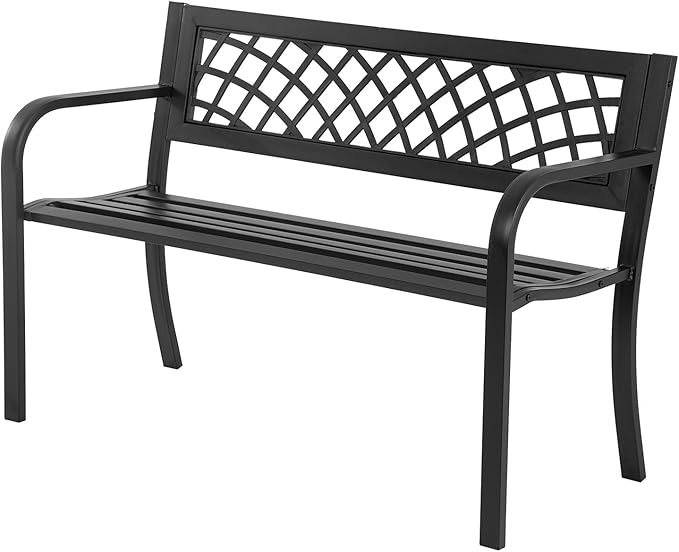 Garden Bench, Outdoor Benches, Iron Steel Frame Patio Bench