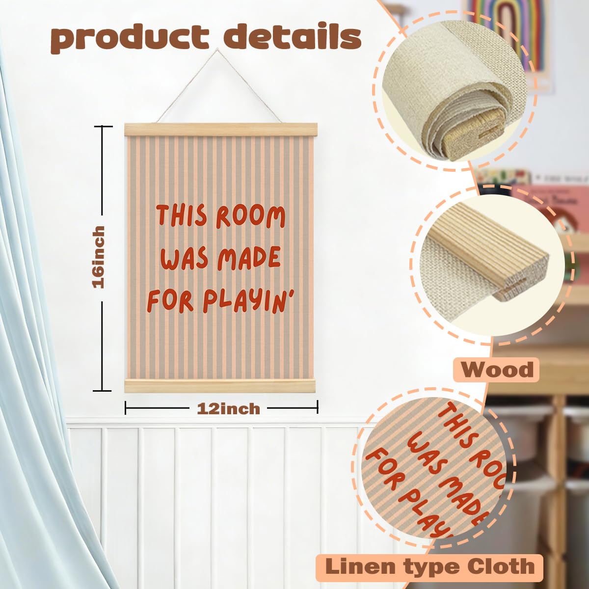 STHTTSW Playroom Decor,This Room Was Made For Playin' Wall Art Poster Hanger with Wooden Frame, Nursery Wall Art, Kids Bedroom Hanging,Toddler Play Area Sign, Children's Flag Decor 12x16 Inch