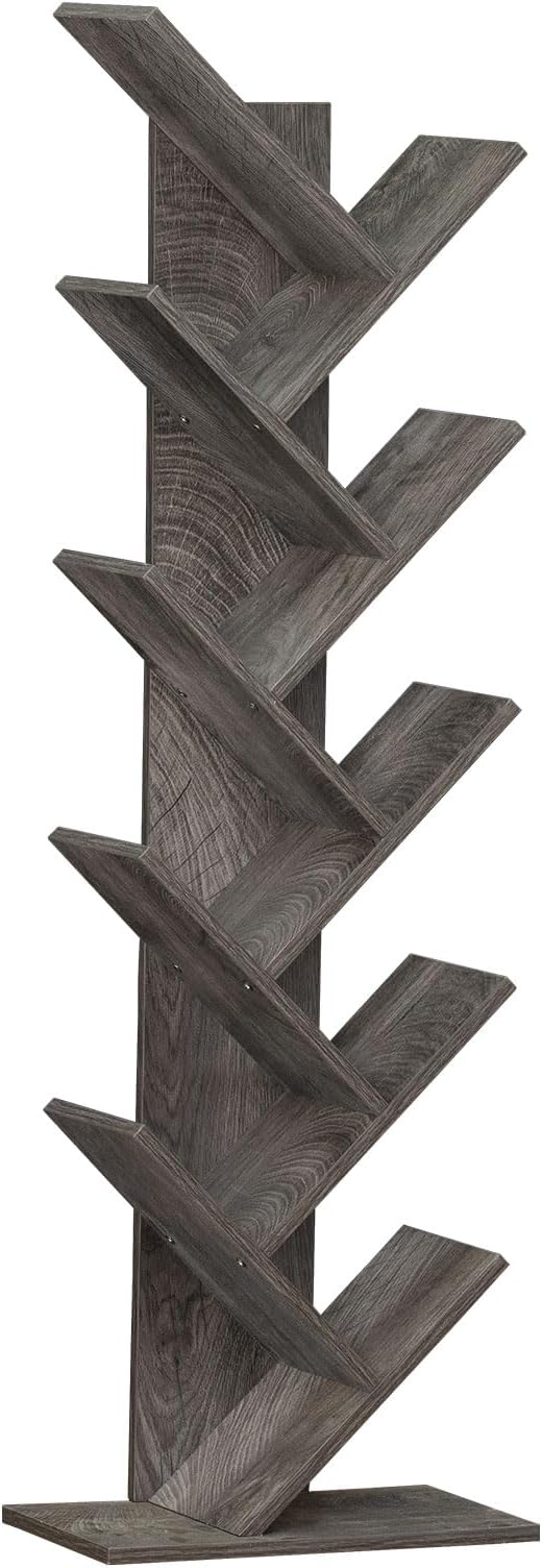 SHEEPAM 10 Tier Tree Book Shelf, Floor Standing Wood Bookshelf