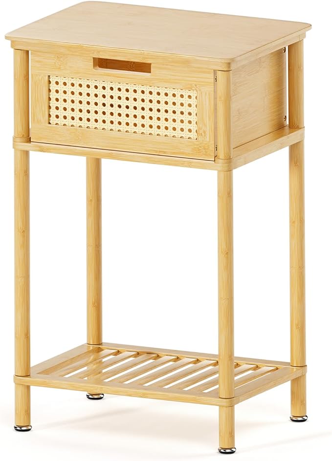 Bamboo Nightstand, Boho Side Table