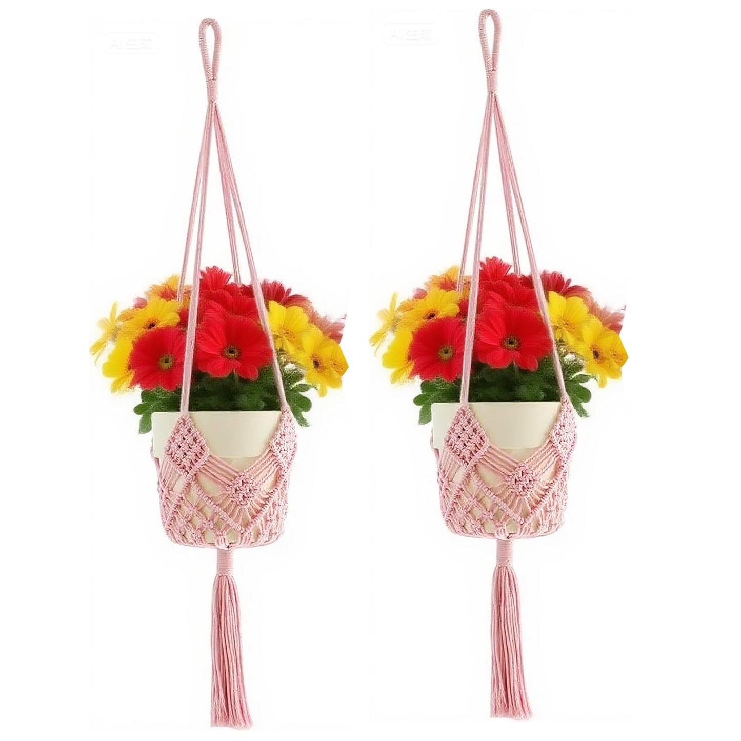 verkelly 2 Pack Macrame Hanging Planters with Patterns - Stylish Plant Hangers Crochet Boho Plant Holder Hanging Plant Basket for Up to 6 Inch Pots(Pink)