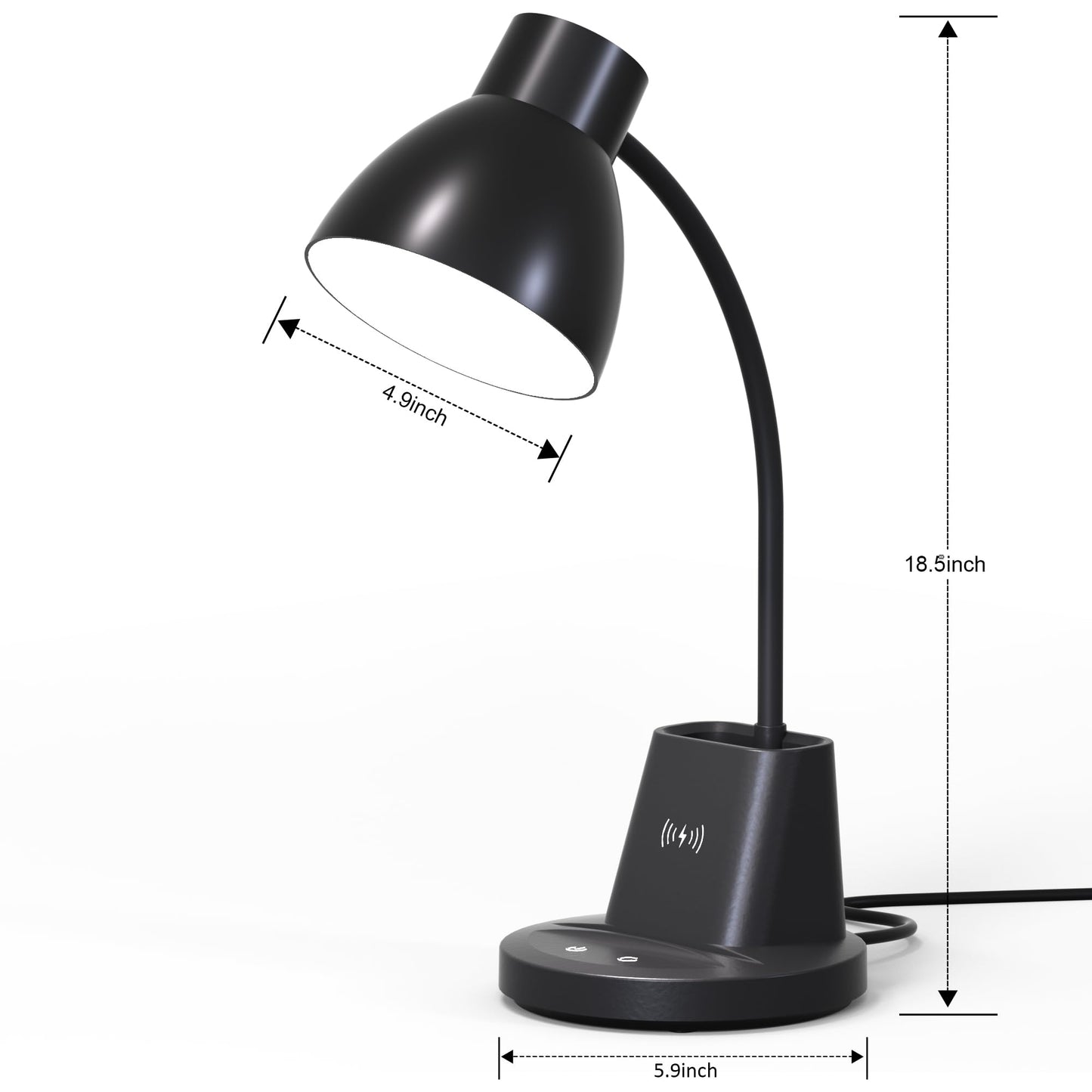 Sailstar Desk Lamp for Home Office, 10W Wireless Charging, Eye-Caring LED Desk Light, CRI 95+ 3 Color Modes Stepless Dimming Pen Holder, 360° Flexible Arm Desk Lamps for College Dorm, Adapter Included