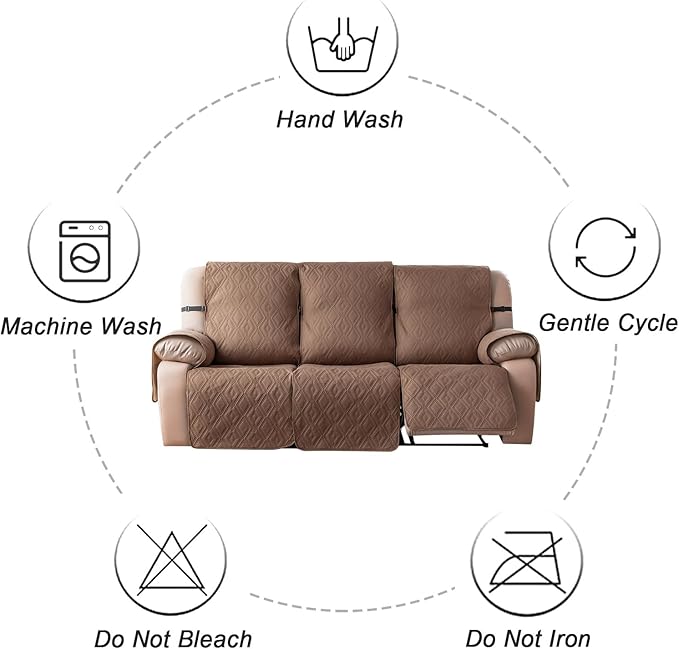 Genina Waterproof Couch Cover for Reclining Couch 3 Seater Non-Slip, Washable