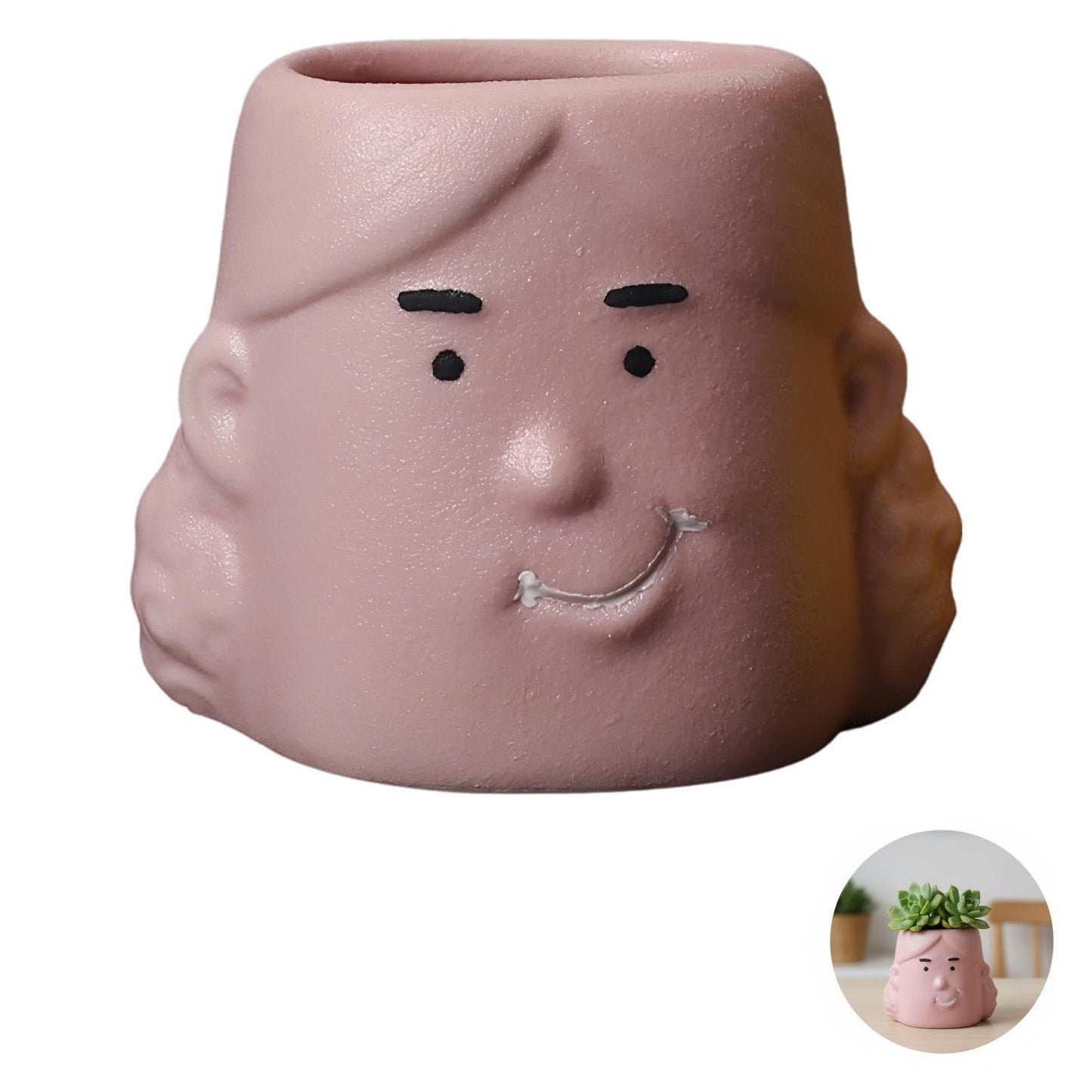 wkao Matte Human Face Plant Pot, for Succulents & Flowers, Abstract Ceramic Little Girl Head Planter, 4.1 X 3.9 X 3.4 in, Creative Desktop Decor, Indoor Outdoor Ornament