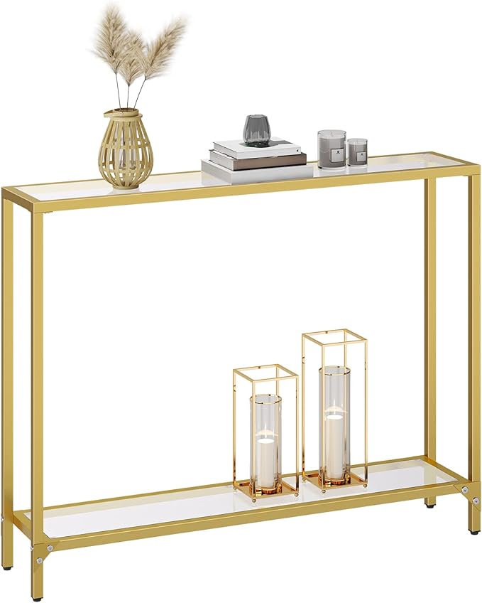 HOOBRO 39.4" Narrow Console Table, Tempered Glass Sofa Table, Behind Couch