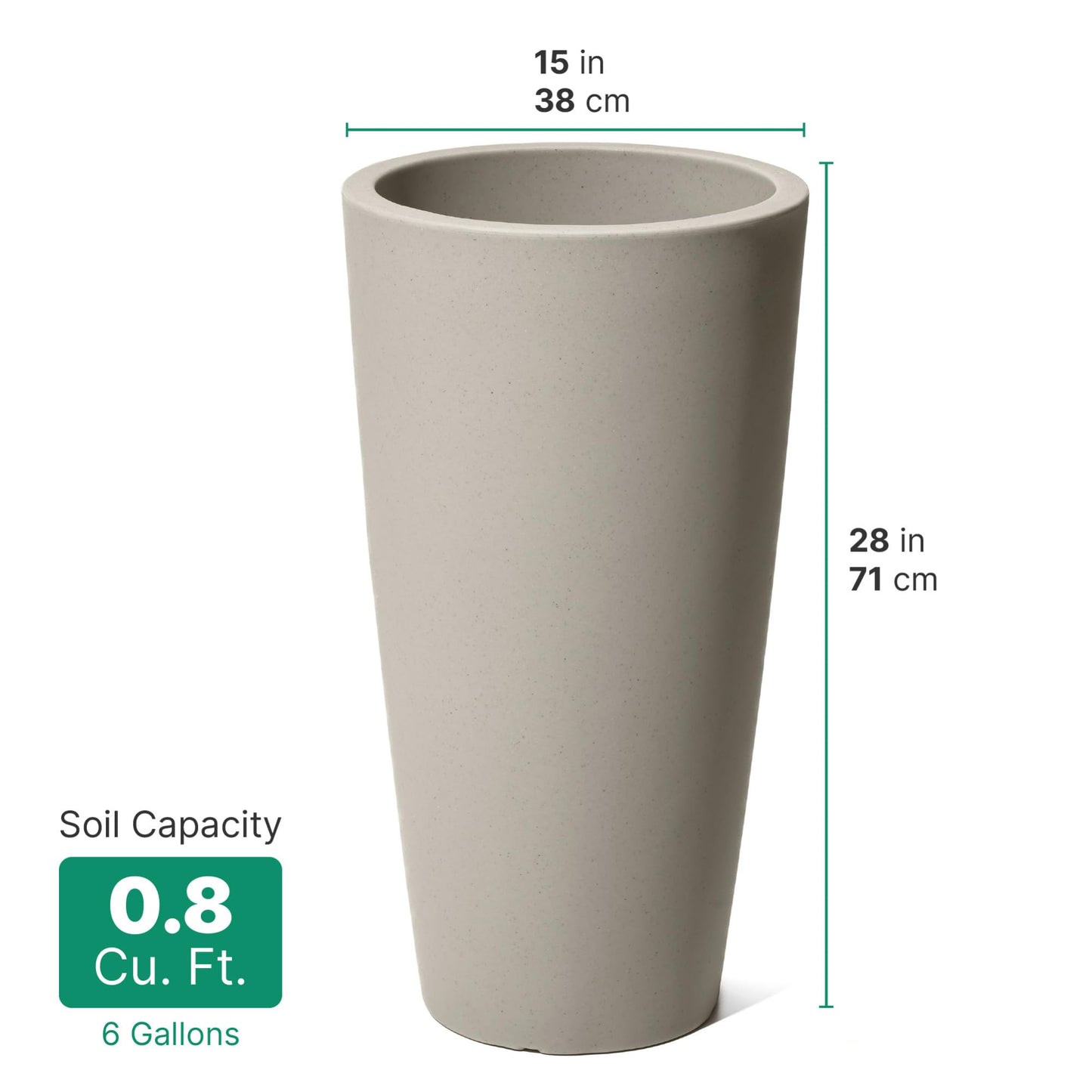 Step2 Tremont Tall Round Tapered Planter, 28" Tall 2-Pack, Indoor/Outdoor Plants, Efficient Drainage, Durable Resin, Concrete