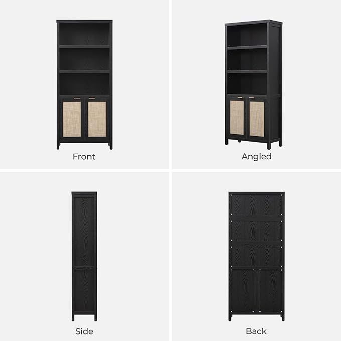 SICOTAS Bookcase 71" Tall Bookshelf 5 Tier Rattan Boho Bookcase