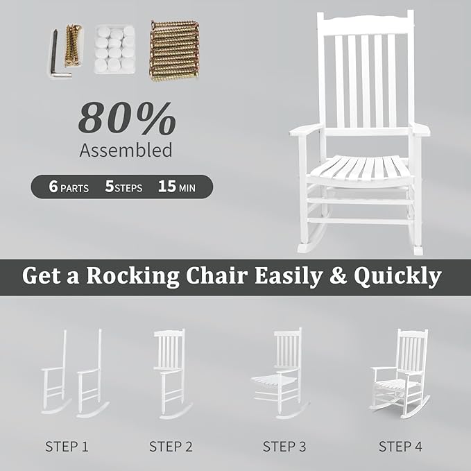 Outvita Outdoor Rocking Chair, Solid Wood High Back Rocker, All Weather Lounge