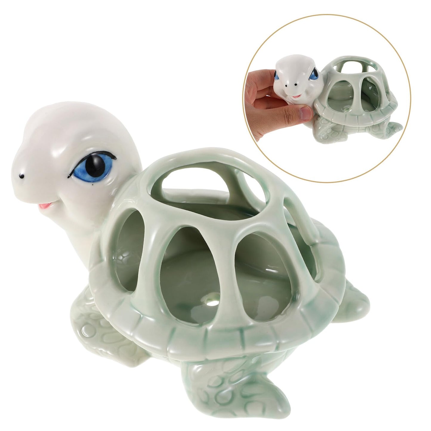 DOITOOL Cute Hand-Painted Ceramic Animal Succulent Planter Pot for Indoor Outdoor Desk Decor, Small Turtle Shape Porcelain Flower Pot, Unique Tiny Cartoon Flowerpot