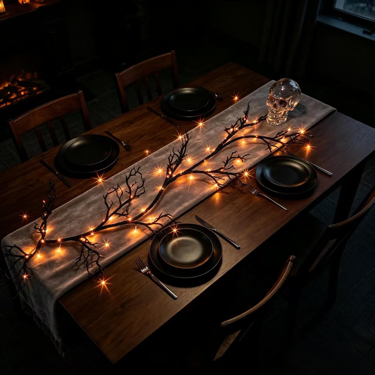 HipTree Halloween Lighted Black Vine Garland 6FT, 120LED Orange Purple Twig Lights, 8 Modes Battery Operated Timer, Waterproof Spooky Halloween Decor for Mantle Fireplace Party Indoor Outdoor