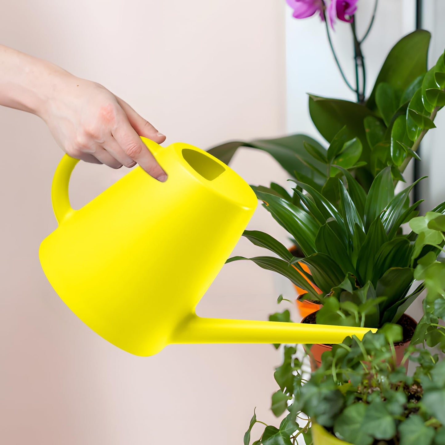 ZXJ Grip Plant Watering Cans for Indoor and Outdoor Home Garden Plants - with Long Spout - Yellow- 1/2 Gallon