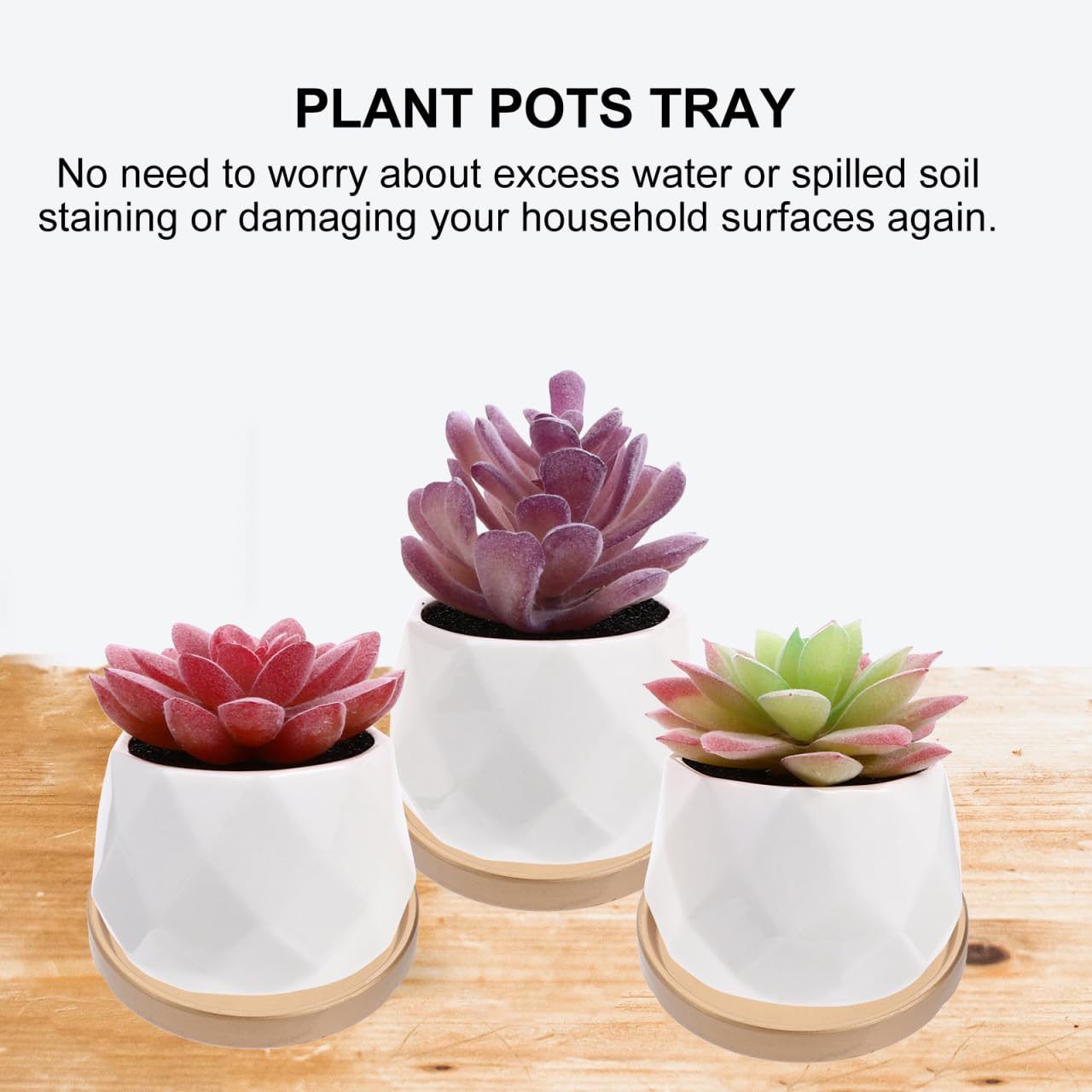 2PCS Ceramic Plant Saucer 5 Inch Round Succulent Pot Trays Elegant Golden Planter Drip Trays Flower Pot Saucers for Indoor Plant Office Home Decor
