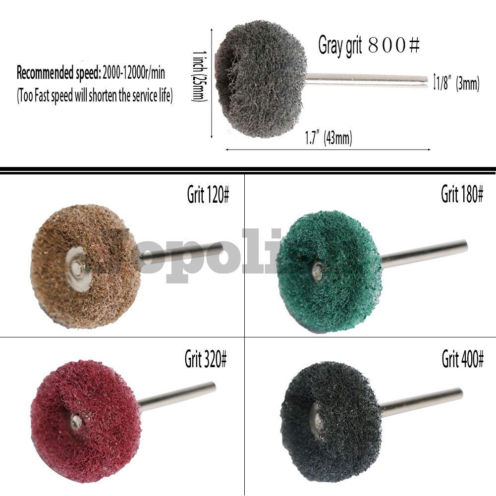 FPPO 58PCS Abrasive Buffing Polishing Wheel Set for Rotary Tools,Scouring pad Mini Brush Polishing kit with 3mm Shank,Power-Operated Abrasive Wheels(Mix 58pcs)