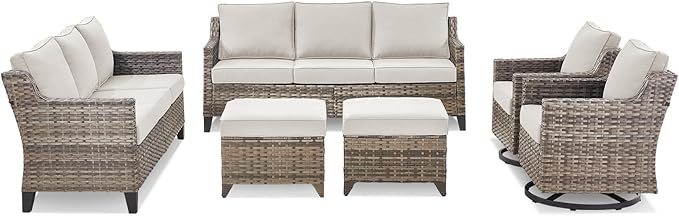 Wicker Patio Furniture Set-6 Piece High Back Outdoor Furniture Set Sectional