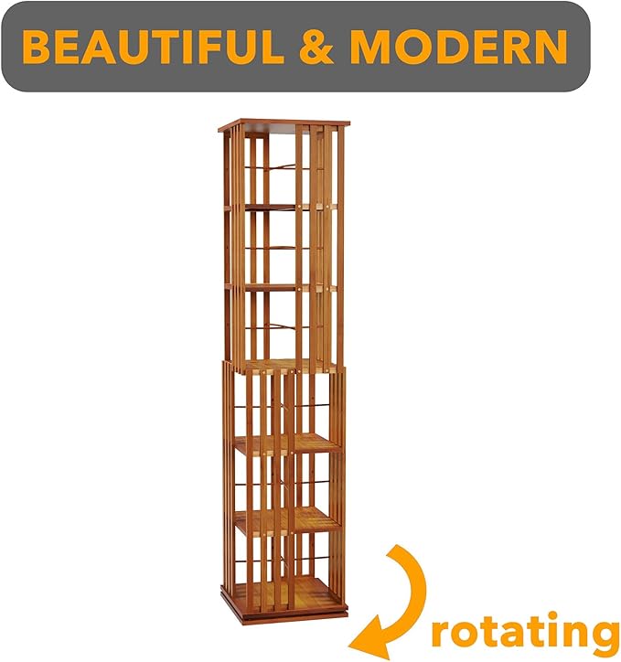 SpaceAid 6 Tier Rotating Bookshelf Tower, Bamboo Spinning Book Shelf, Revolving
