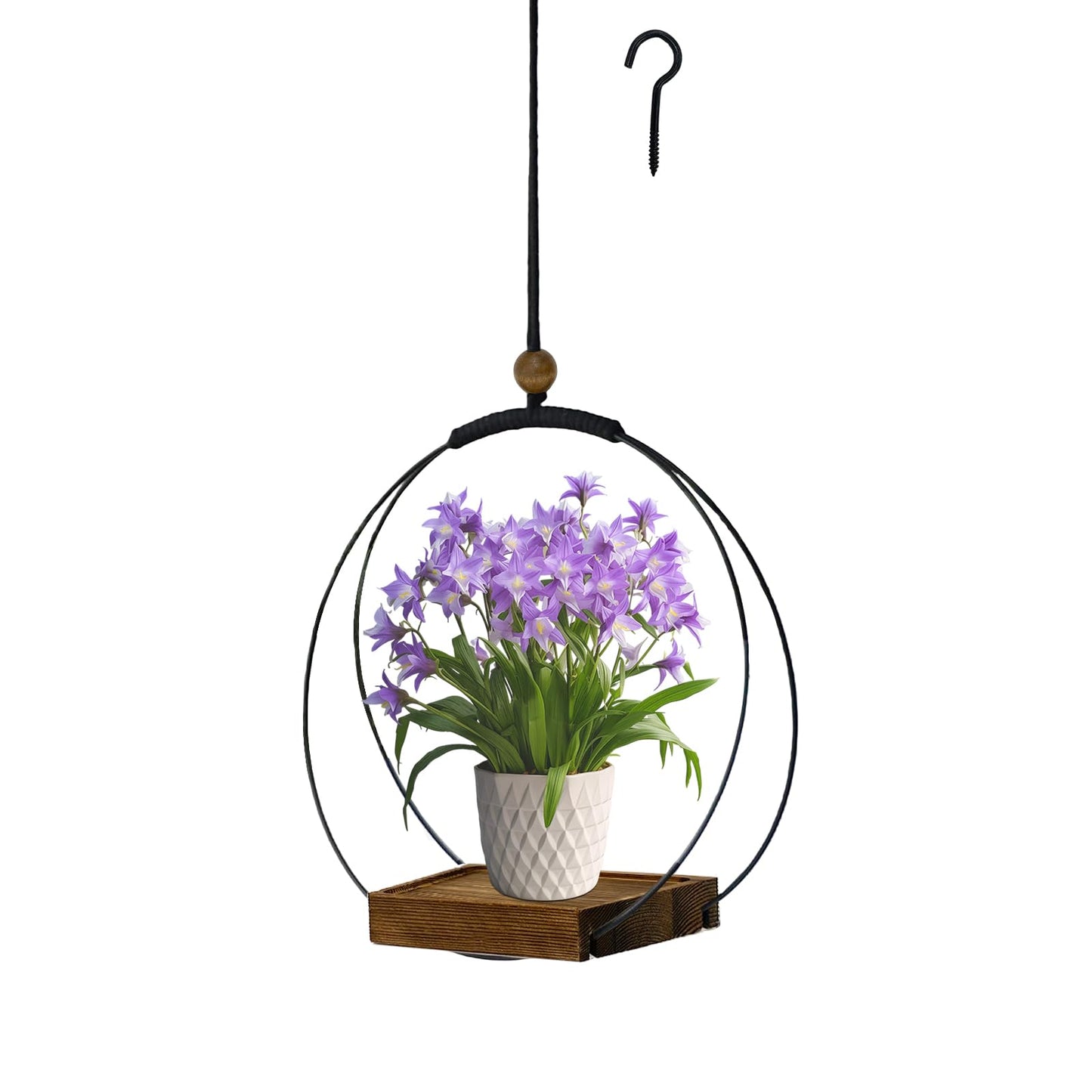 Hanging Planter for Indoor Plants, Black Plant Hanger Indoor with Sturdy Wood Base, Modern Boho Macrame Plant Hanger for 3-5.5 Inch Pot, Hanging Wall Ceiling Window Home Decor (Pots Not Included)