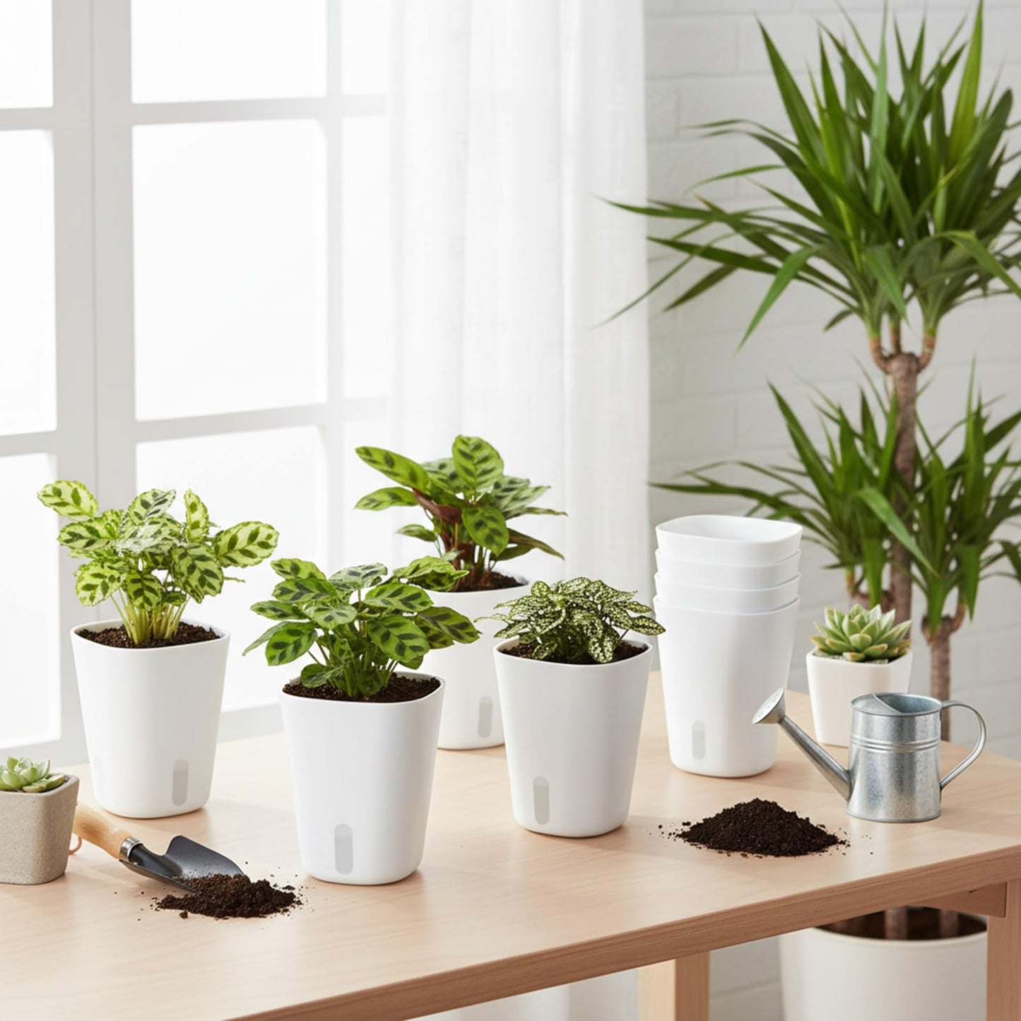 AOZUO 10 Sets 4" Self Watering Pots for Indoor Plants, Plastic Self Watering Planter Pots with Visual Water Level Clear Inner Cup and Multiple Vents for House Plants, Flowers, African Violets