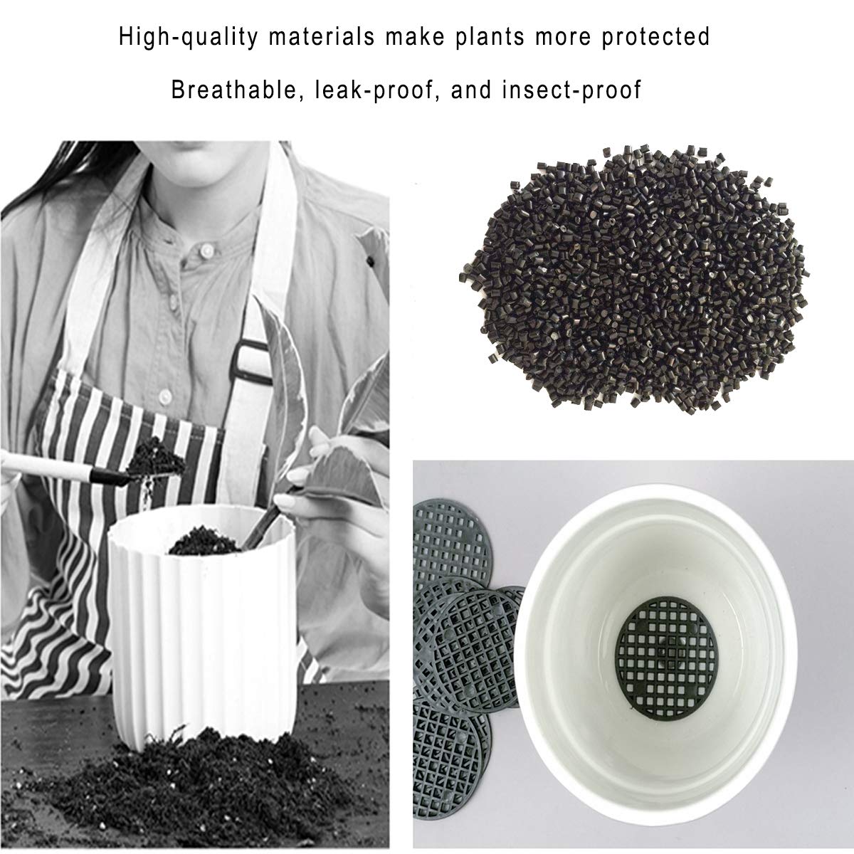 100 Pcs Plant Pot Hole Mesh Pads,Round & Square Flower Pot Drainage Covers,Bonsai Bottom Grid Mat,Prevent Soil Loss, Durable Reusable,Breathable,3 Sizes (50PCS 1.8", 30PCS 2.16", 20PCS 2.9")