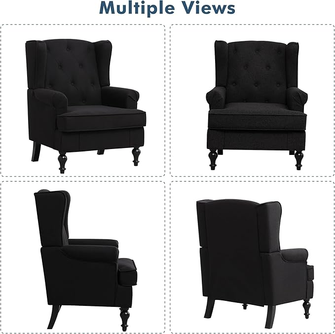 Accent Chair for Living Room, Mid Century Modern Upholstered Armchair, Wingback