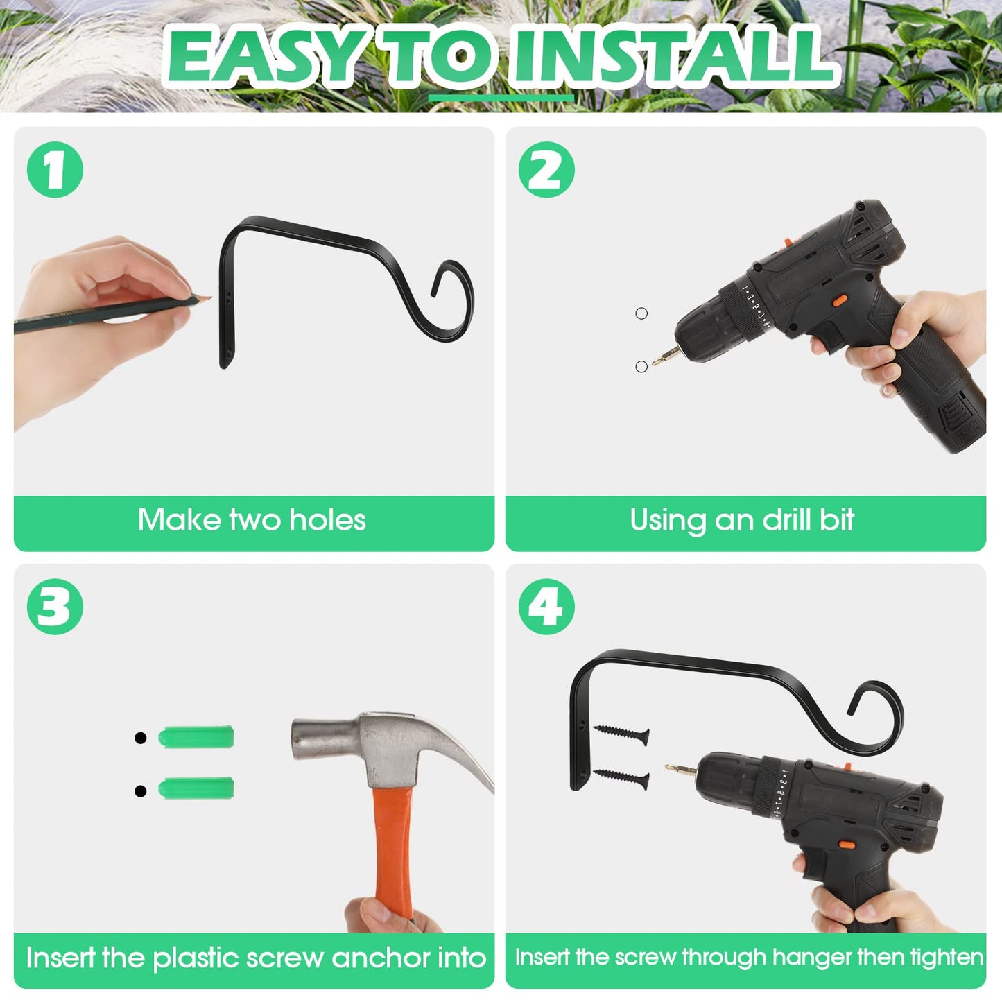 12 Pack Hanging Plant Bracket 7.3 Inches Metal Hook Decorative Straight Hanger for Bird Feeders, Wind Chimes, Flower Baskets, Planters Indoor Outdoor Wall