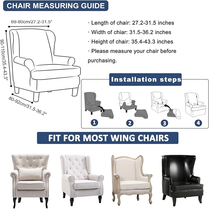 HAOYONG Wing Chair Slipcovers Stretch Wingback Chair Covers Printed 2 Pieces