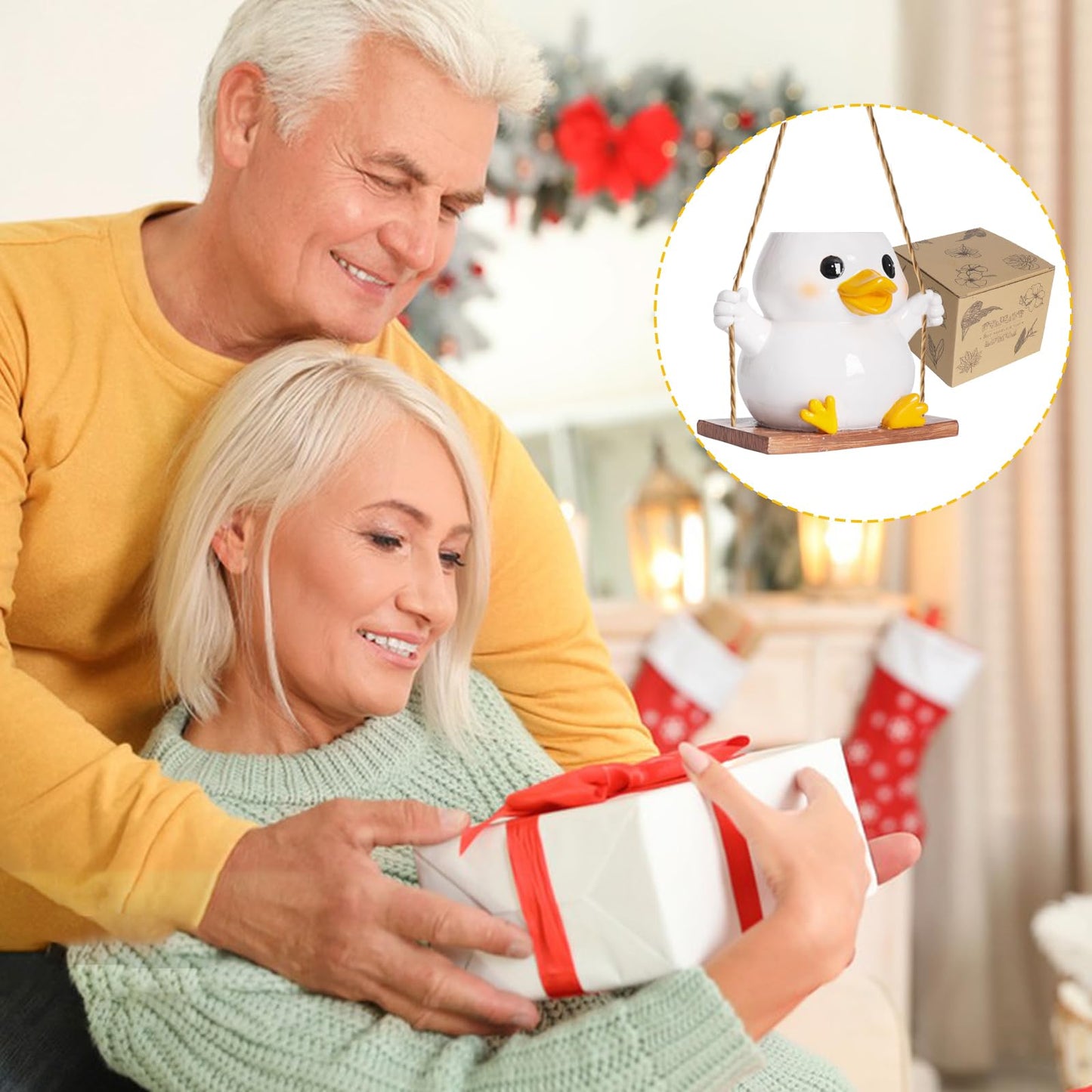 NINIPAPA Hanging Duck Planter for Indoor Plants Cute Resin Succulent Pots with Drainage Hole, Swing Duck Hanger Plant Pot Gifts on Mother's Day Birthday Christmas