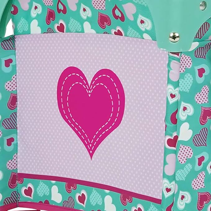 509 Crew: Mint Heart - Dream n' Fun Doll Play Yard - Pink & Green, Portable Sleep Crib, Storage Pockets, Toys-Dolls-Stuffed Animals Accessory, Kids 3+