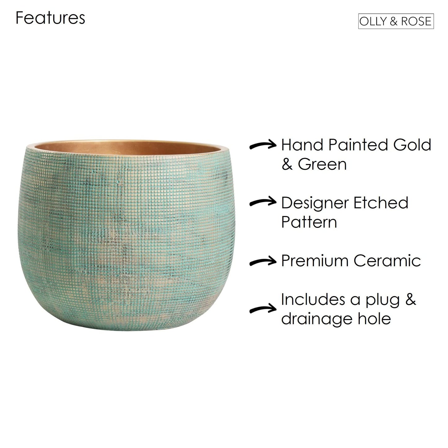 Olly & Rose Bali 10 Inch Ceramic Cement Plant Pot - Indoor & Outdoor Planters - Garden and Flower Pot