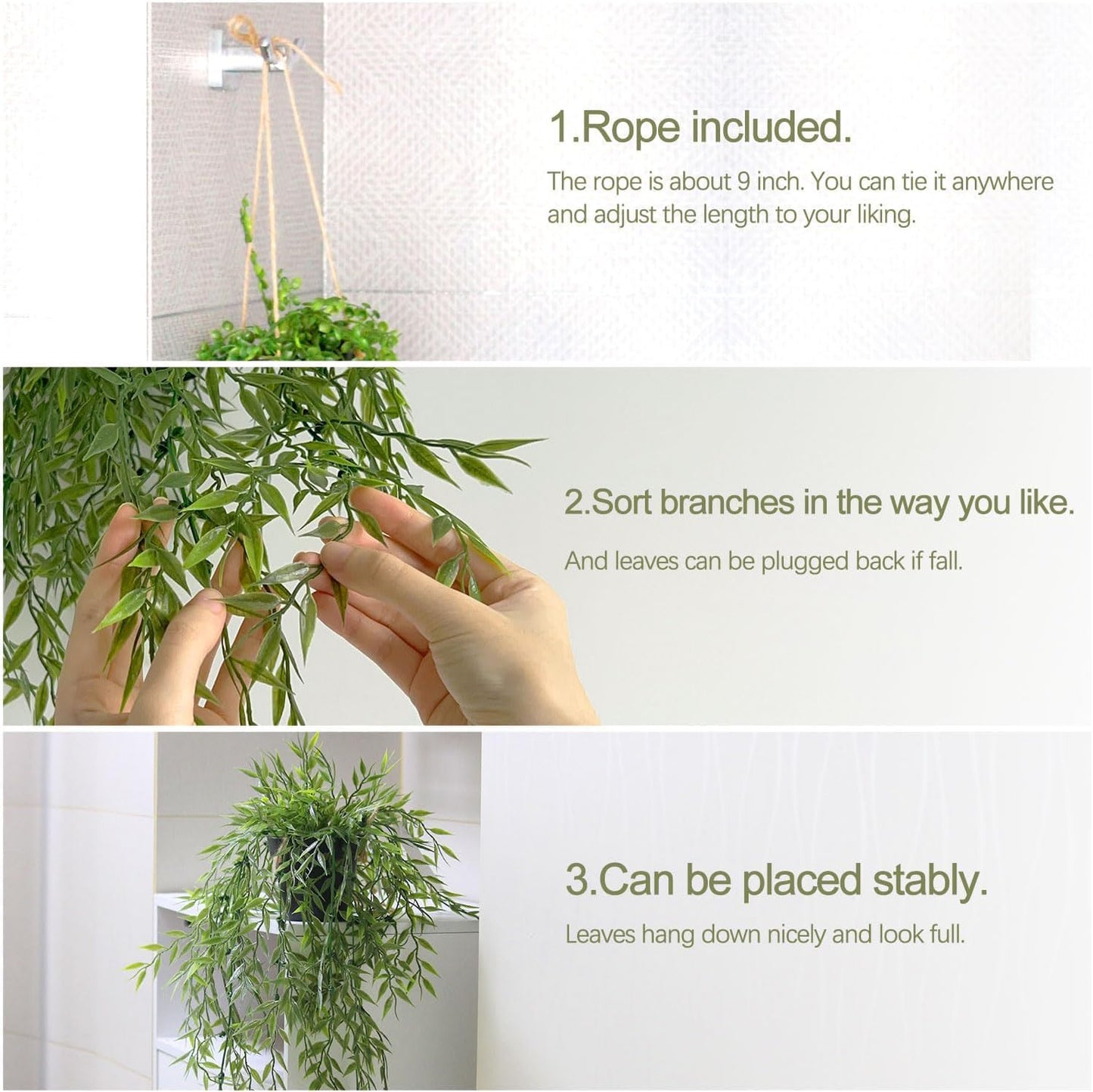 PENGYEE 3 Packs Fake Hanging Plants with Black Pots, 20" Artificial Hanging Plants for Wall Decor, Fake Fern Plants Mandala Vine for Home Bathroom Bedroom Kitchen Office Room Decor