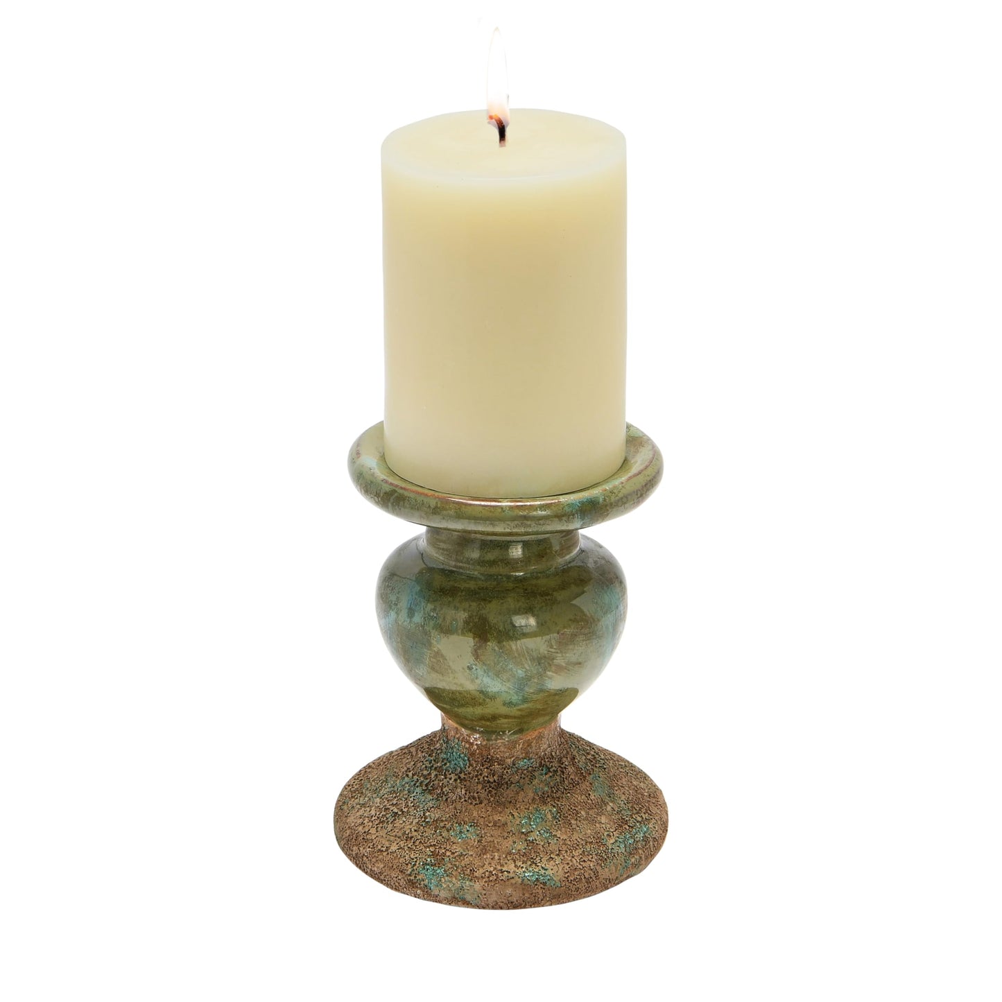 Creative Co-Op 2-Tone Sculptural Terracotta Pillar Candle Holder, Distressed Green