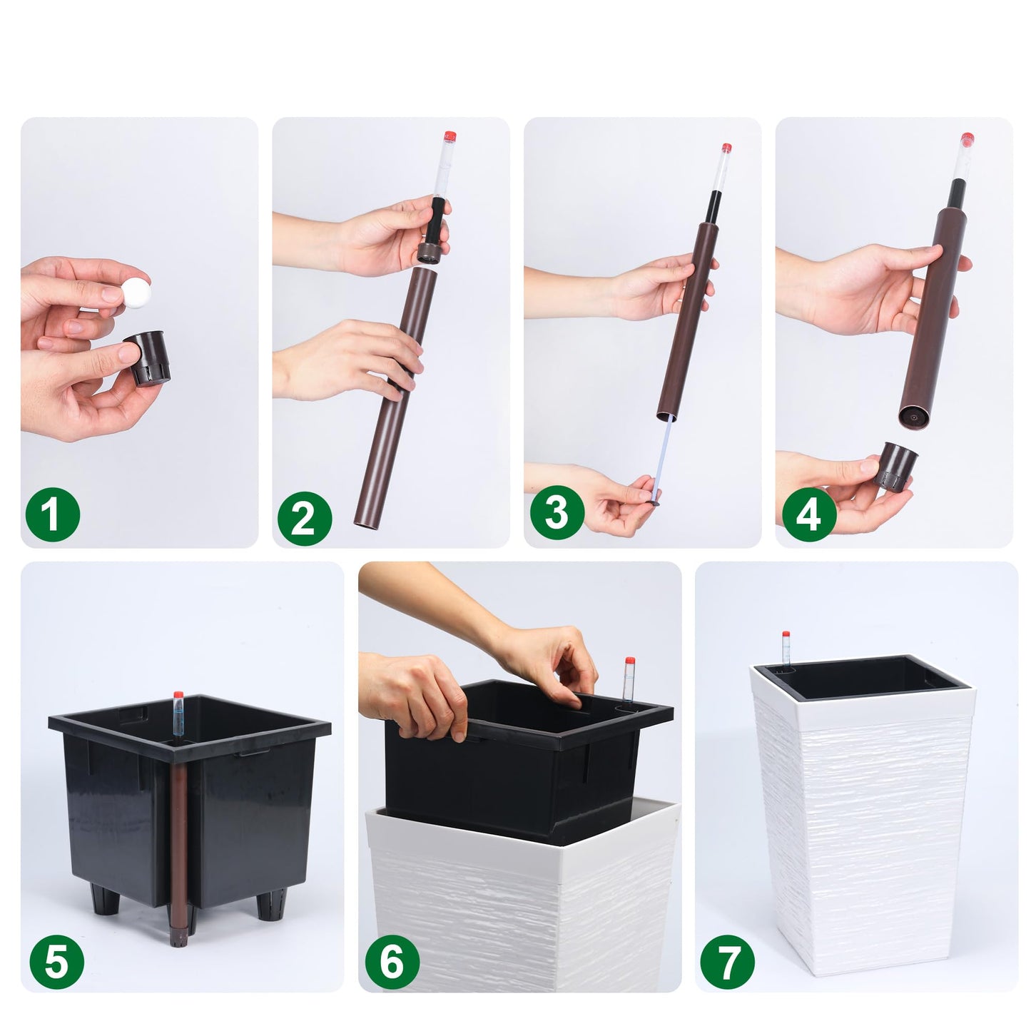 Garvee 16" Tall Planters Set of 2, Self Watering Tall Planters, Outdoor&Indoor Planter Pots, High Front Porch Planters Pots with Drainage Holes&Water Level Monitor, White