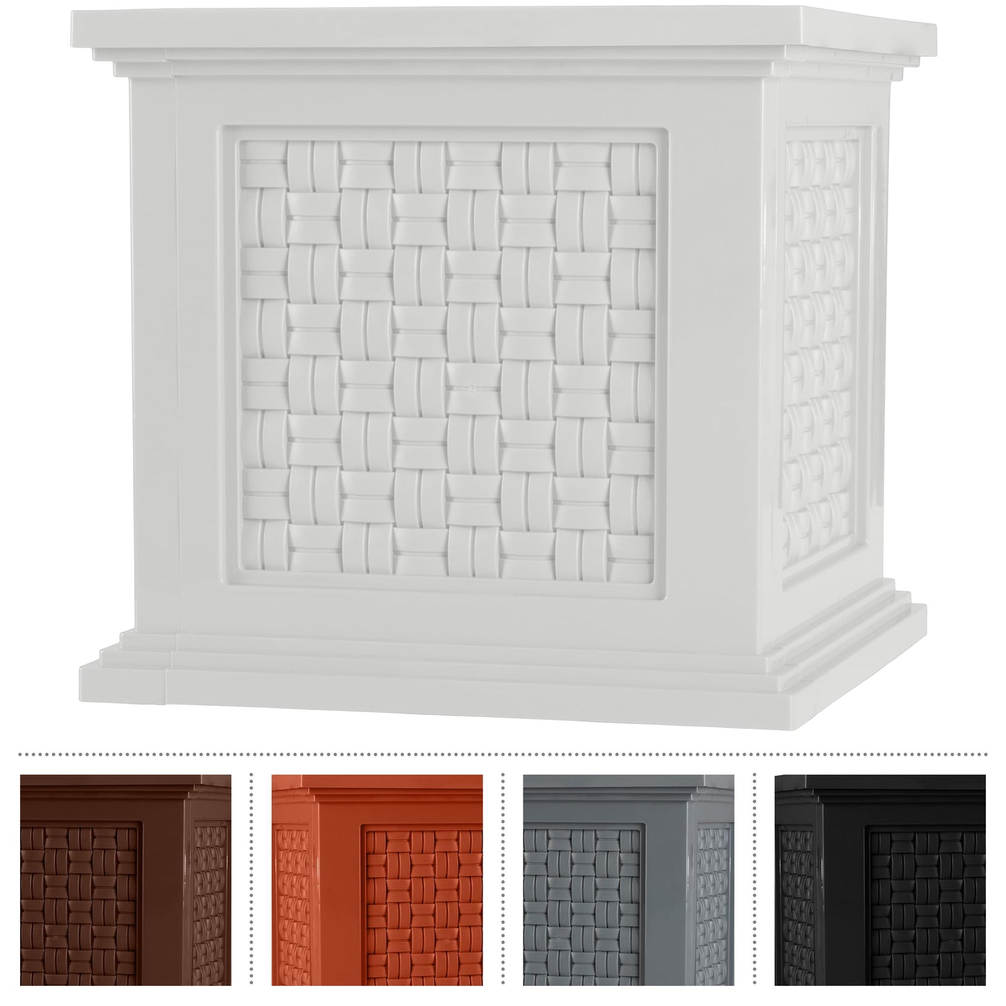 Rattan Style Outdoor Planter Box - 14.65-Inch-Square Decorative Flower or Plant Pot - Garden, Patio and Front Porch Decor by Pure Garden (White)