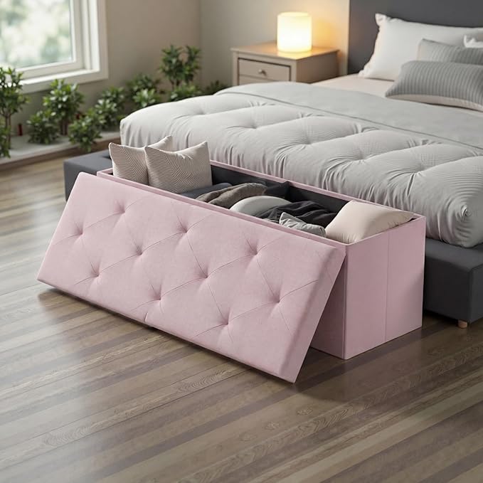 DUMOS 43in Foldable Storage Ottoman Bench, Storage Chest, Large End of Bed Foot