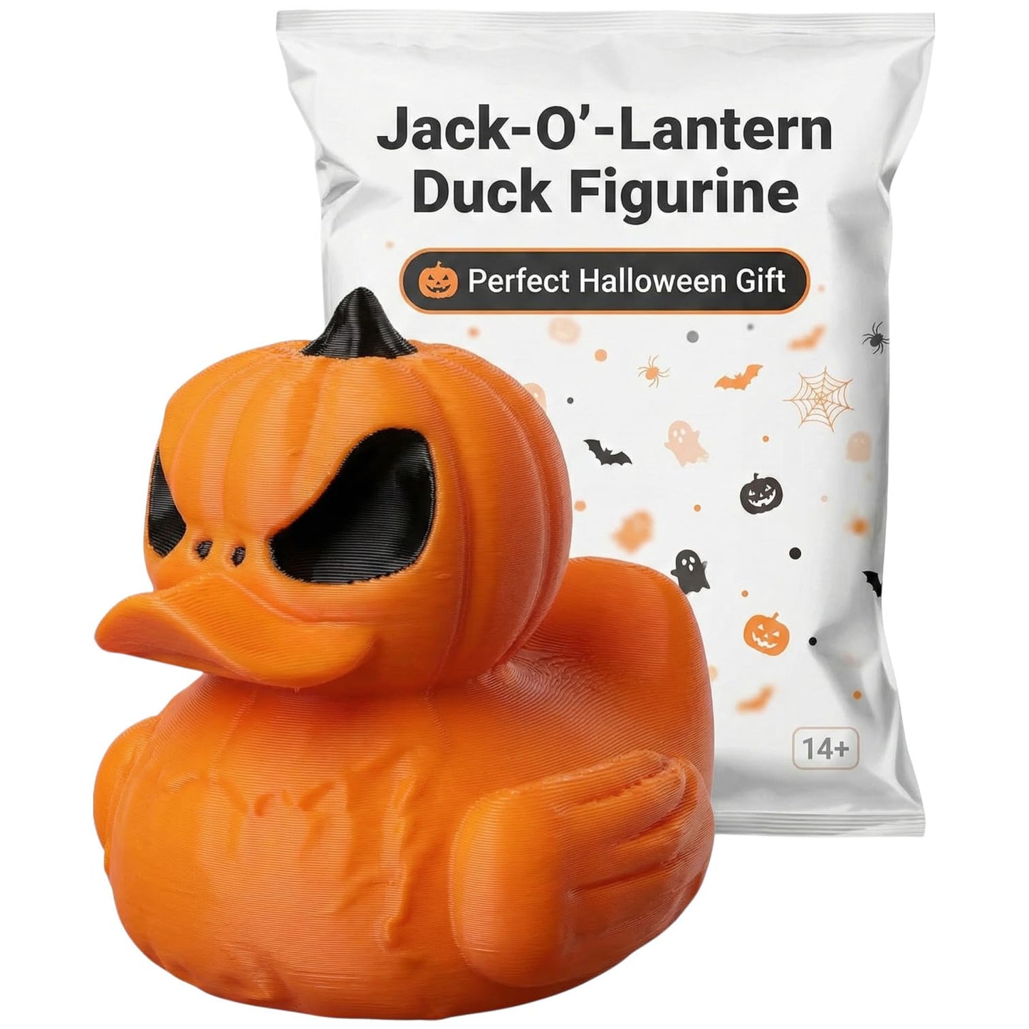Jack-O'-Lantern Duck Collectible Figurine - Striking Pumpkin Design for Halloween Desk Decor and Gift Display - 3D Printed in Canada