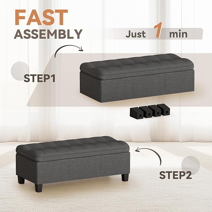 YESHOMY 47 Inches Ottoman with Storage, Storage Bench with Legs, Ottomans