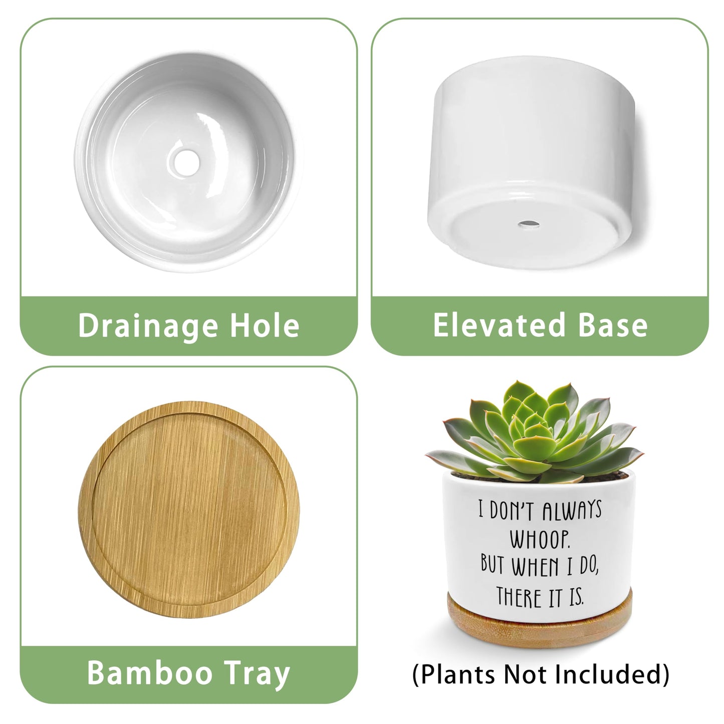 EVIHCG Funny Gifts Planter Pots, Sarcastic Gifts for Women Men, I Don't Always Whoop Humorous Ceramic Succulent Plant Flower Planters for Home Office Desk Table Shelf(No Plants)