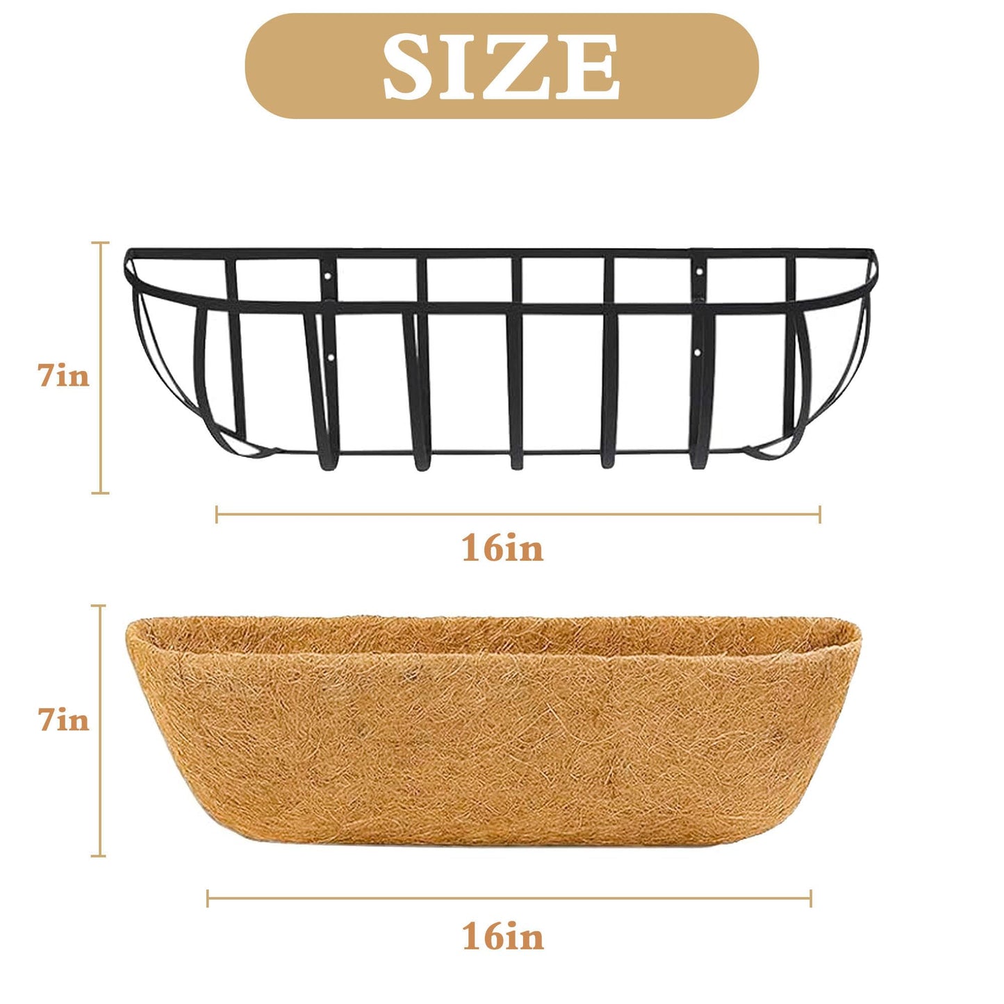 XXFBJNMD Window Box Railing Planter with Coco Liner 2 Pack 16 Inch Metal Hanging Flower Planter Deck Railing Planters Boxes for Balcony Outdoor Plants Fence Porch Patio