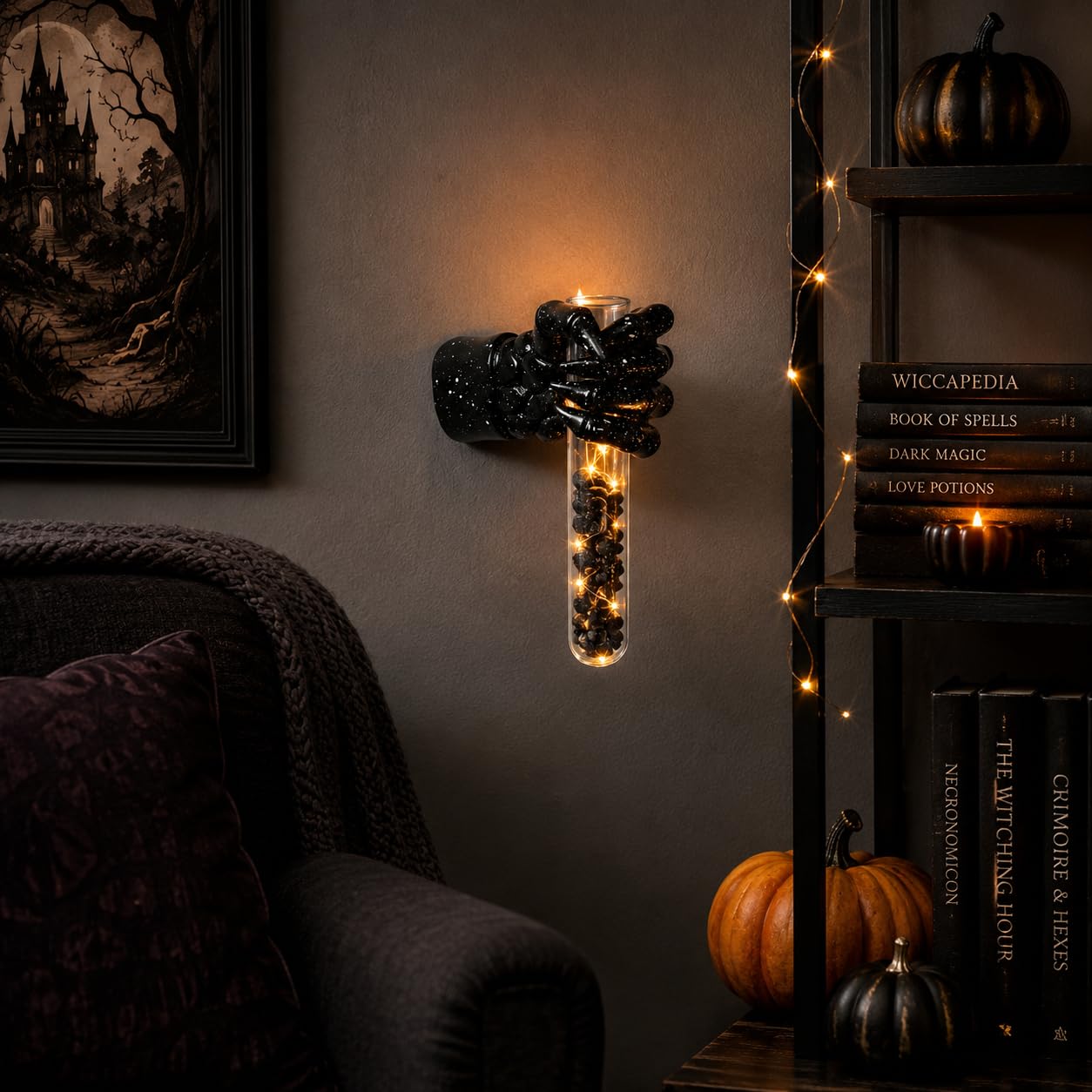 XYQXYQ Halloween Wall Sculpture, Wall Mounted Creepy Skull Hands,Gothic Hanging Art Sculpture,Unique Vase,Horror Skeleton Hand Wall Decorations, Terror Home Decor (Black)