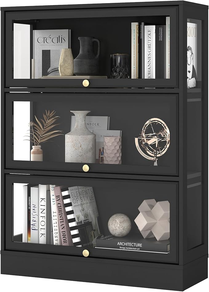 Display Cabinet with Acrylic Glass Doors, 3-Tiers Curio Cabinet with LED