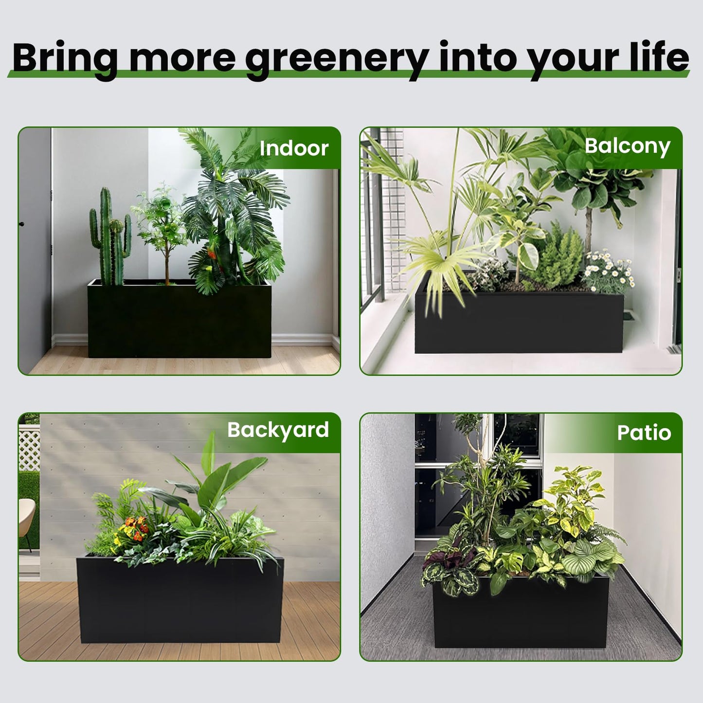 XHIKOWAT Large Rectangular Metal Planter Boxes - 35" Lx15 Wx15 H Balcony Flower Bed with Drainage Holes & Raised Bottom for Outdoor Indoor Garden Patio Porch Lawn, Black
