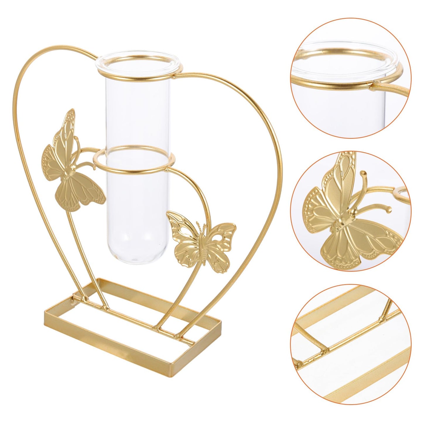 HOMSFOU Metal Framed Hydroponic Flower Vase Butterfly Pattern, Heart-Shaped Glass Plant Terrarium, Creative Home Décor for Living Room and Wedding Centerpieces