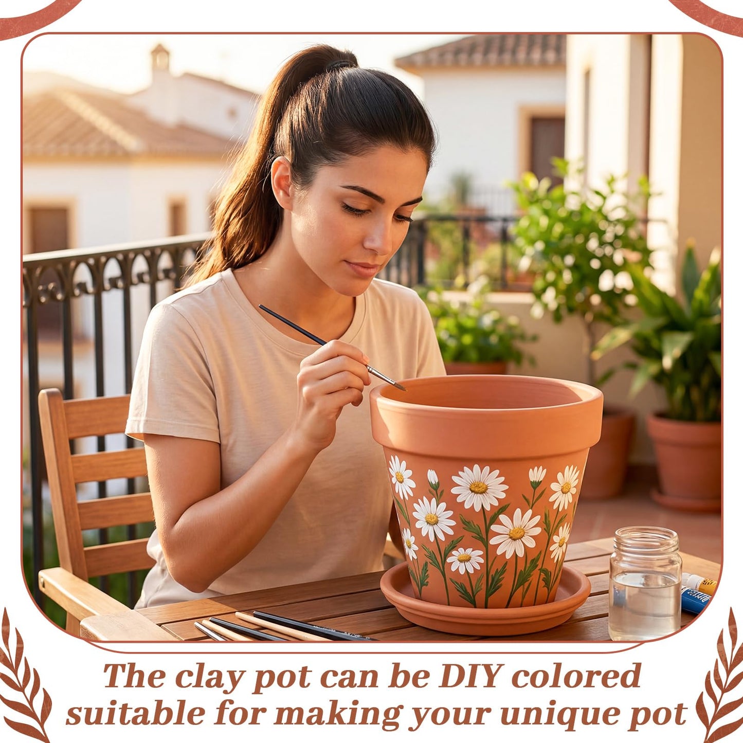 Ferrochef 12 Inch Large Terracotta Pot with Drainage Hole and Saucer, Large Ceramic Clay Planter Terracotta Flower Planter Flowerpot with Tray for Indoor Outdoor Plants Flower Succulents Herbs Cacti