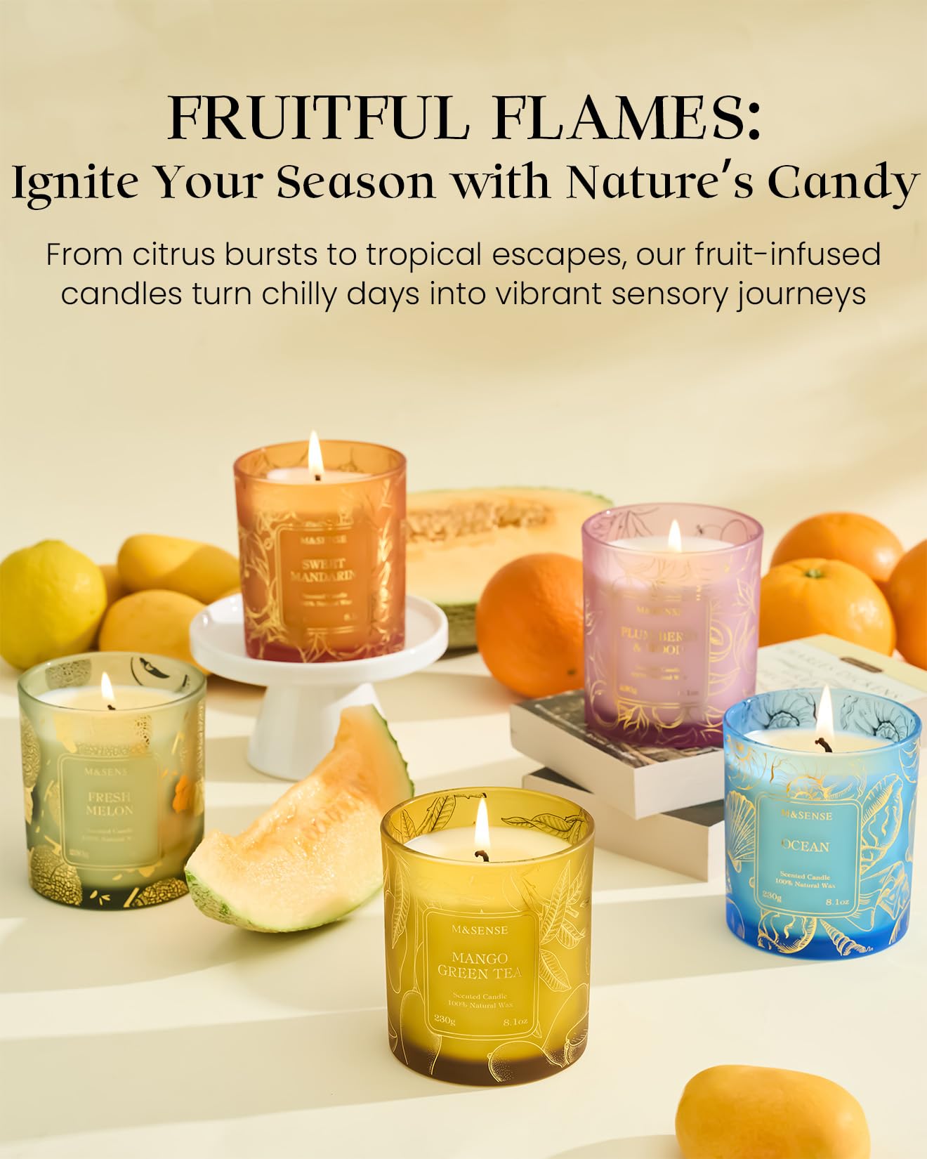 M&SENSE Sweet Mandarin Soy Candle, No Toxin Refreshing Fragrance, 8.1oz 42-Hour Long Burning, Bright Refreshing Citrus, Summer Housewarming Gift