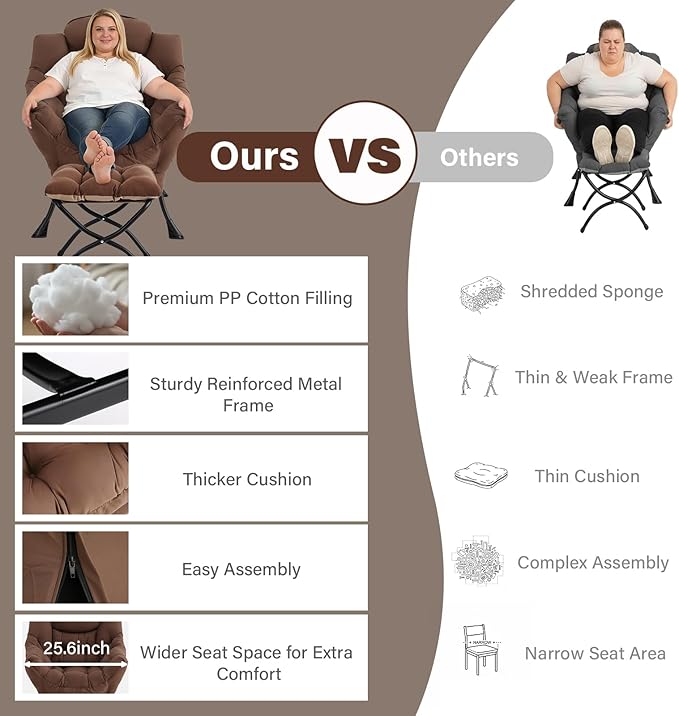 MBOOYOME Lazy Chair with Folding Ottoman, Modern Accent Armchair with Armrests