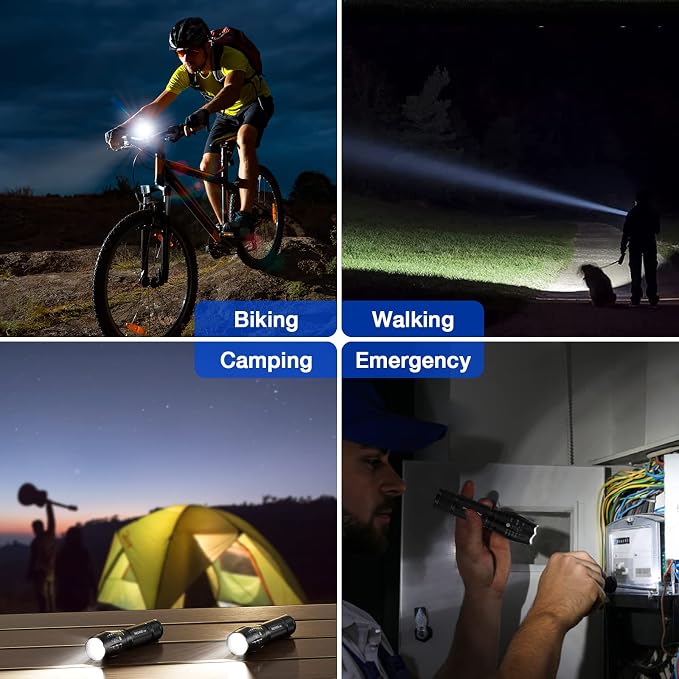 RECHOO 2 Pack LED Flashlights High Lumens - 5 Modes, Zoomable, Waterproof & Super Bright Tactical Torch for Camping, Hiking, Emergency, Home Essentials (Batteries not Included)