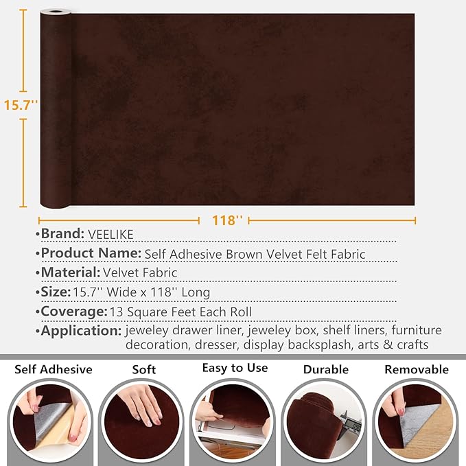 VEELIKE Self Adhesive Velvet Flock Contact Paper Liner